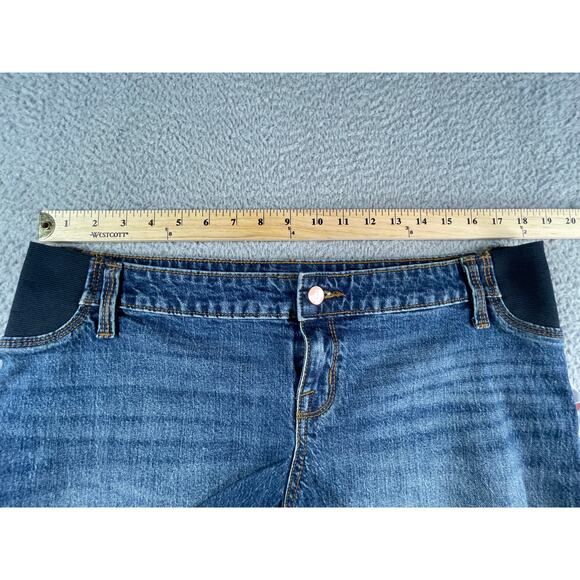 Isabel Maternity Shorts Womens 8 Blue Denim Midishort Expandable Side Panel NWT - Picture 5 of 9